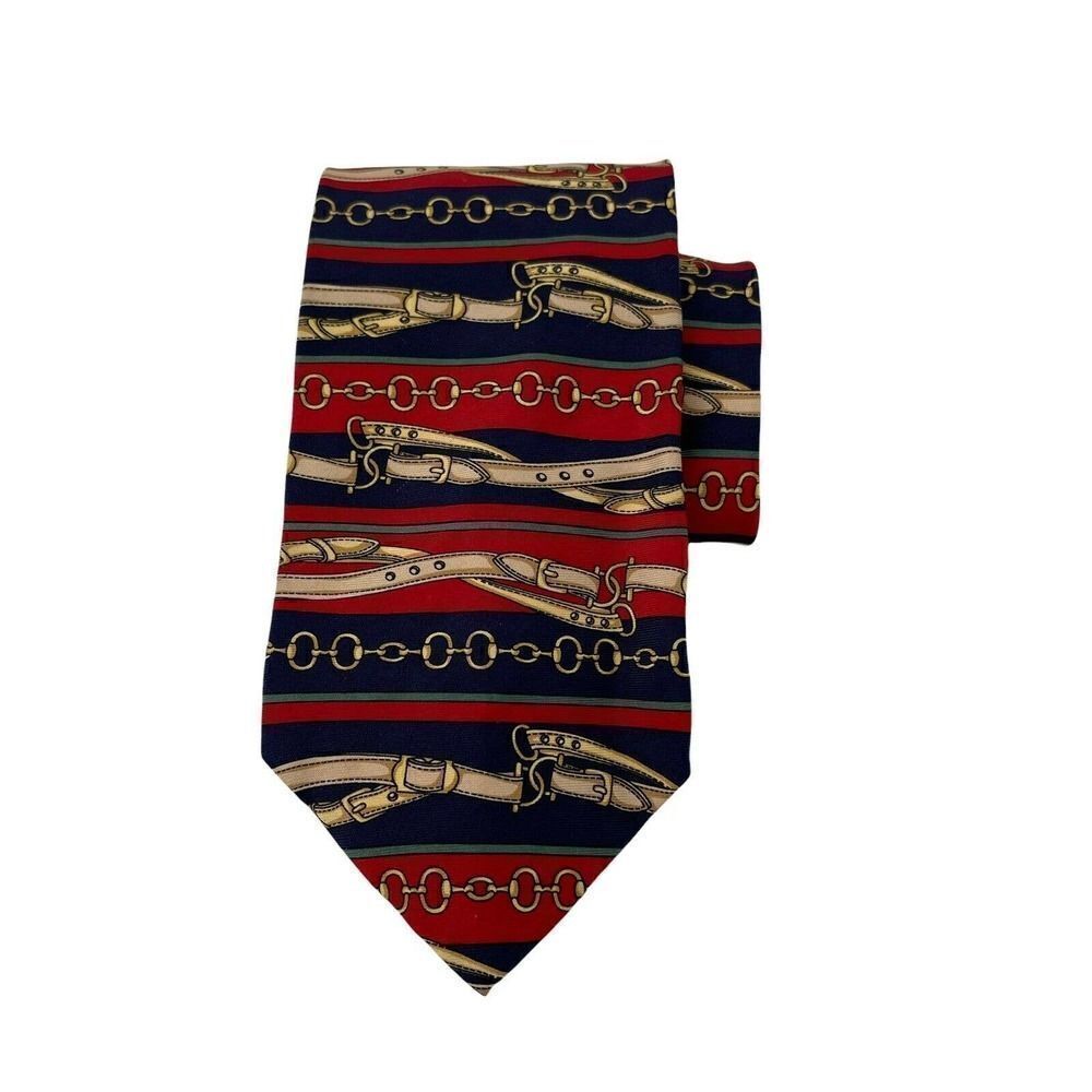 Paolo Gucci Tie Silk Equestrian Bit Bridle Red Blue Green Paolo By Paolo Gucci